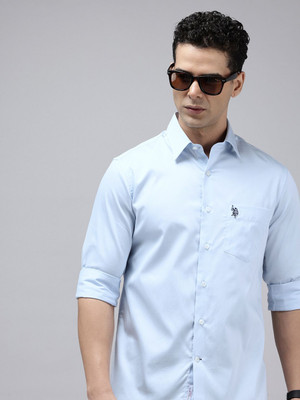 U.S. POLO ASSN. Men Solid Casual Light Blue Shirt