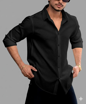 EBRANDLADY TRENDZ Men Self Design Casual Black Shirt