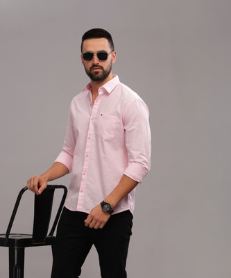 BS BLUE SQUAD Men Solid Casual Pink Shirt