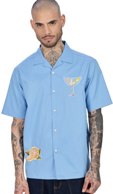 Eszett Men Graphic Print Casual Blue Shirt