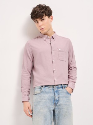 THE BEAR HOUSE Men Solid Casual Purple Shirt