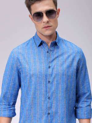 The Indian Garage Co. Men Striped Casual Blue Shirt