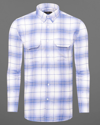 french crown Men Checkered Casual White Shirt