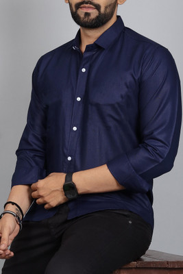 Qlonz Store Men Solid Casual Blue Shirt