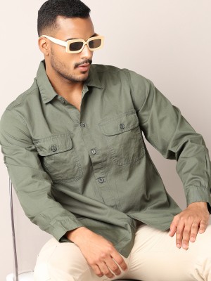 V-MART Men Solid Casual Green Shirt