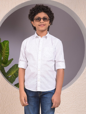 CRIMSOUNE CLUB Boys Self Design Casual White Shirt