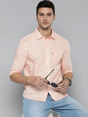 NEW-18 Men Printed Casual Pink Shirt