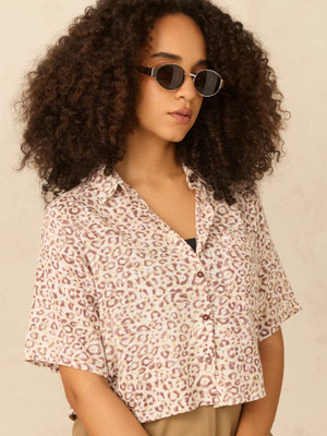 OUTZIDR Women Printed Casual Brown, Beige Shirt