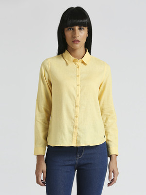 Pepe Jeans Women Solid Casual Yellow Shirt