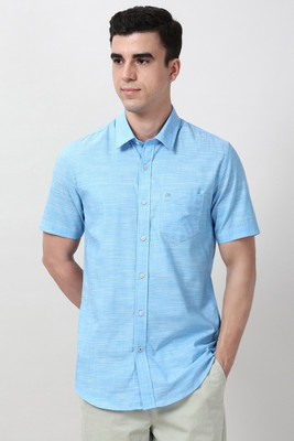 PETER ENGLAND Men Self Design Casual Light Blue Shirt