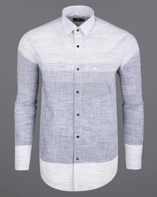 french crown Men Self Design Casual White, Light Blue Shirt