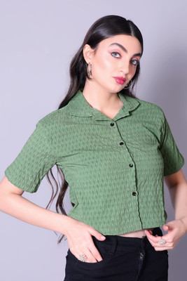 dream believe fashion Women Self Design Casual Green Shirt