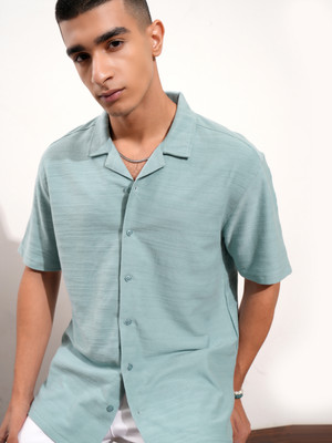 HIGHLANDER Men Self Design Casual Blue Shirt