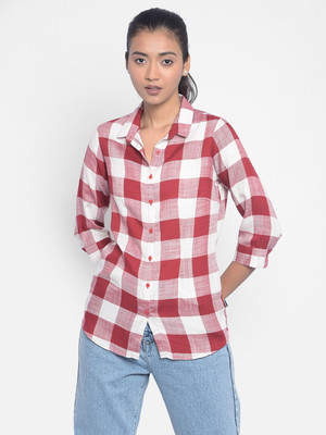CRIMSOUNE CLUB Women Checkered Casual Red Shirt