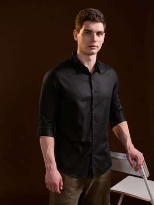 THE BEAR HOUSE Men Self Design Casual Black Shirt