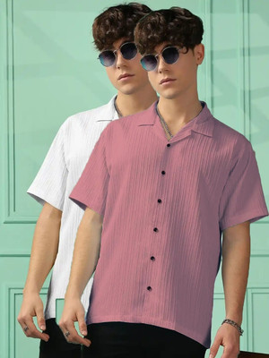 oquent Men Checkered Casual White Shirt