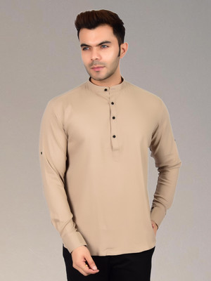HEED ATTENTIVE Men Solid Straight Kurta(Beige)