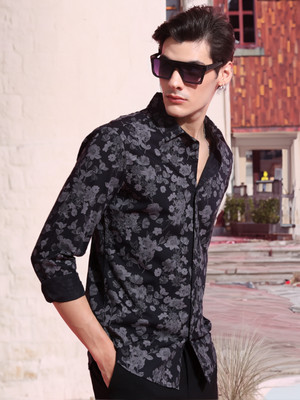 HIGHLANDER Men Printed Casual Black, Grey Shirt