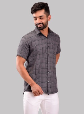 Unistreet Men Checkered Casual Grey Shirt