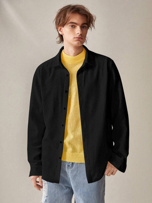 MOXTE Men Self Design Casual Black Shirt