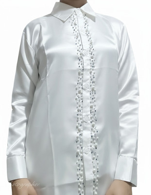 KIVA Women Embroidered Casual White Shirt