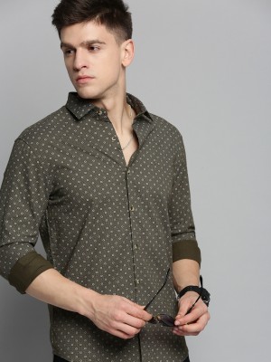 Showoff Men Printed Casual Dark Green Shirt