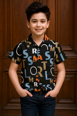 RFCREATION Boys Printed Casual Black Shirt