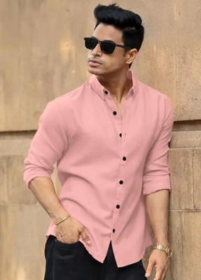 savani taxtile industries Men Solid Casual Pink Shirt