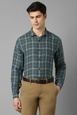 Allen Solly Men Checkered Formal Dark Green, White Shirt