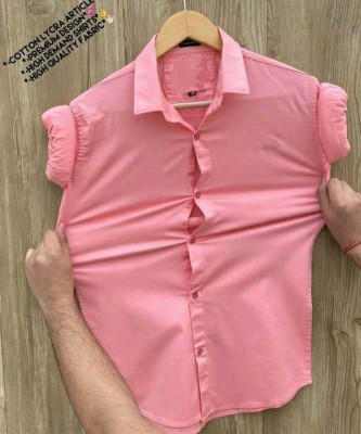 Black Deer Men Solid Casual Pink Shirt