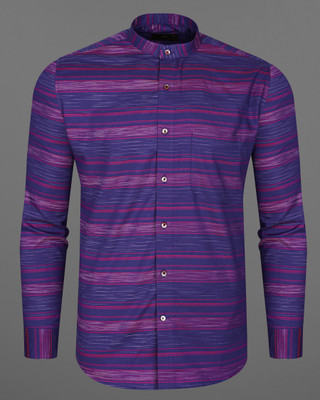HOC Men Striped Casual Pink, Purple Shirt