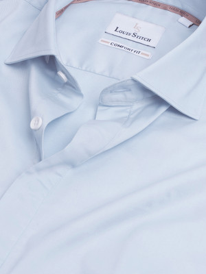 LOUIS STITCH Men Solid Casual Light Blue Shirt