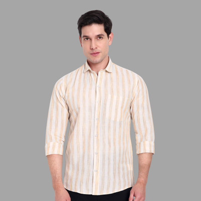 GarmentGlobes Men Striped Casual Cream Shirt