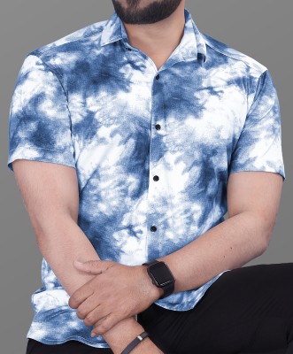 Keshav Men Printed Casual Dark Blue, White Shirt