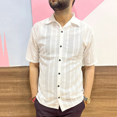 AGFashionStyle Men Geometric Print Casual White Shirt