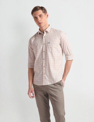 Arrow Sport Men Checkered Casual Beige Shirt