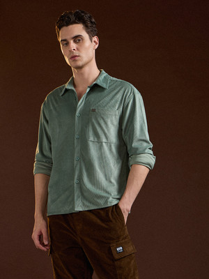 THE BEAR HOUSE Men Solid Casual Green Shirt