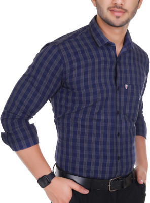 Marc Laurent Men Checkered Casual Blue Shirt