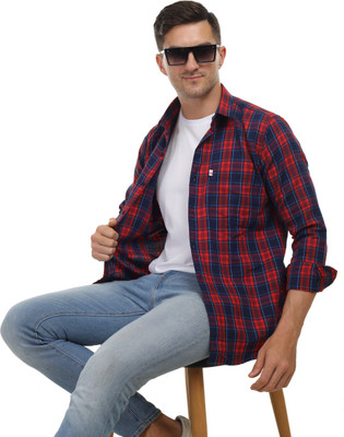 Marc Laurent Men Checkered Casual Red, Black, Dark Blue Shirt