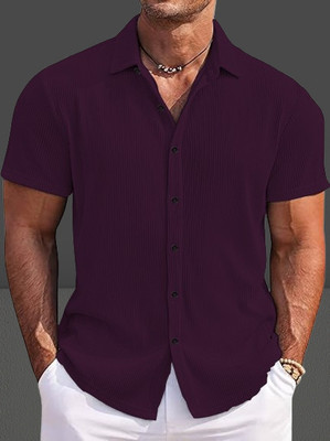 Marmic Fab Men Solid Casual Purple Shirt