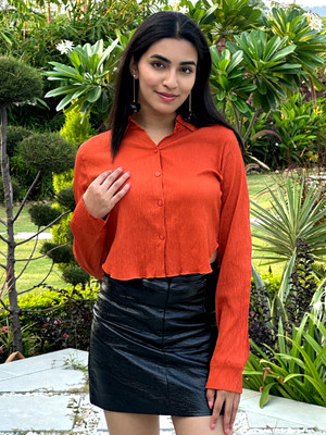 TANDUL Women Solid Casual Orange Shirt