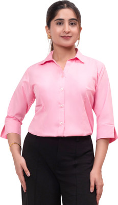 Esta Women Solid Formal Pink Shirt