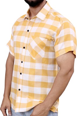 AuzaSho Collection Men Checkered Casual Yellow Shirt