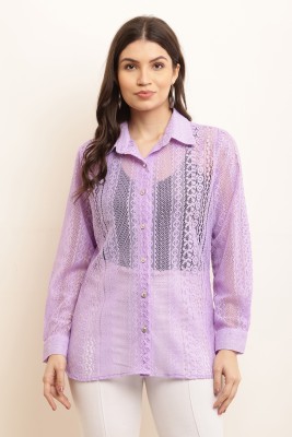 Lilyn Women Printed Casual Purple Shirt