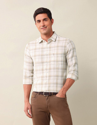 U.S. POLO ASSN. Men Checkered Casual Beige, White Shirt