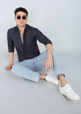 DISHANK CREATION Men Solid, Striped Formal Grey Shirt