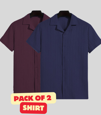 FUBACK Men Solid Casual Purple, Blue Shirt(Pack of 2)