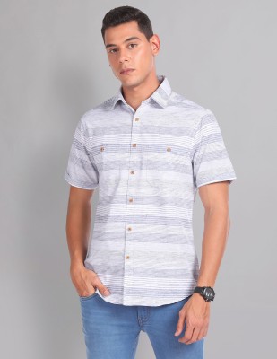 AD by Arvind Men Striped Casual Grey, White Shirt