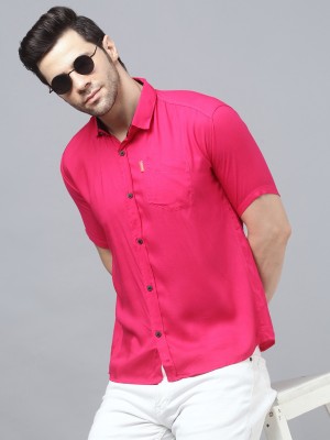 Surhi Men Solid Casual Pink Shirt