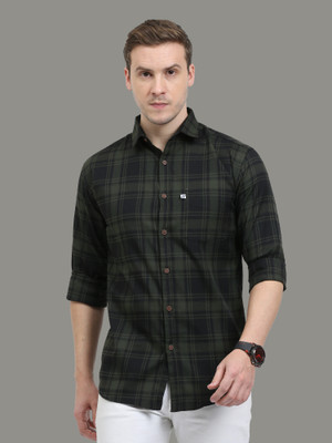 ALLWIN PAUL Men Checkered Casual Dark Green Shirt